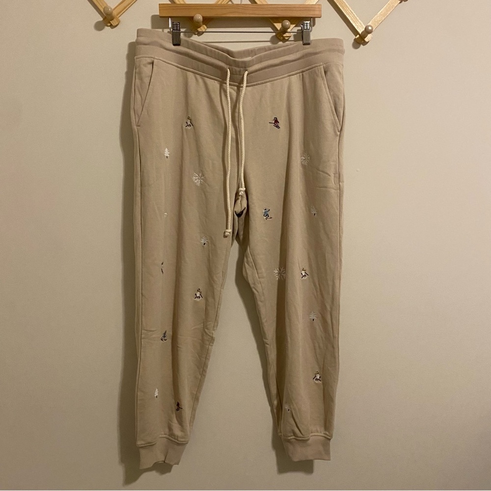 NWT Lou & Grey Tan Winter Pattern Embroidered Jogger Pants size XL - Picture 2 of 12